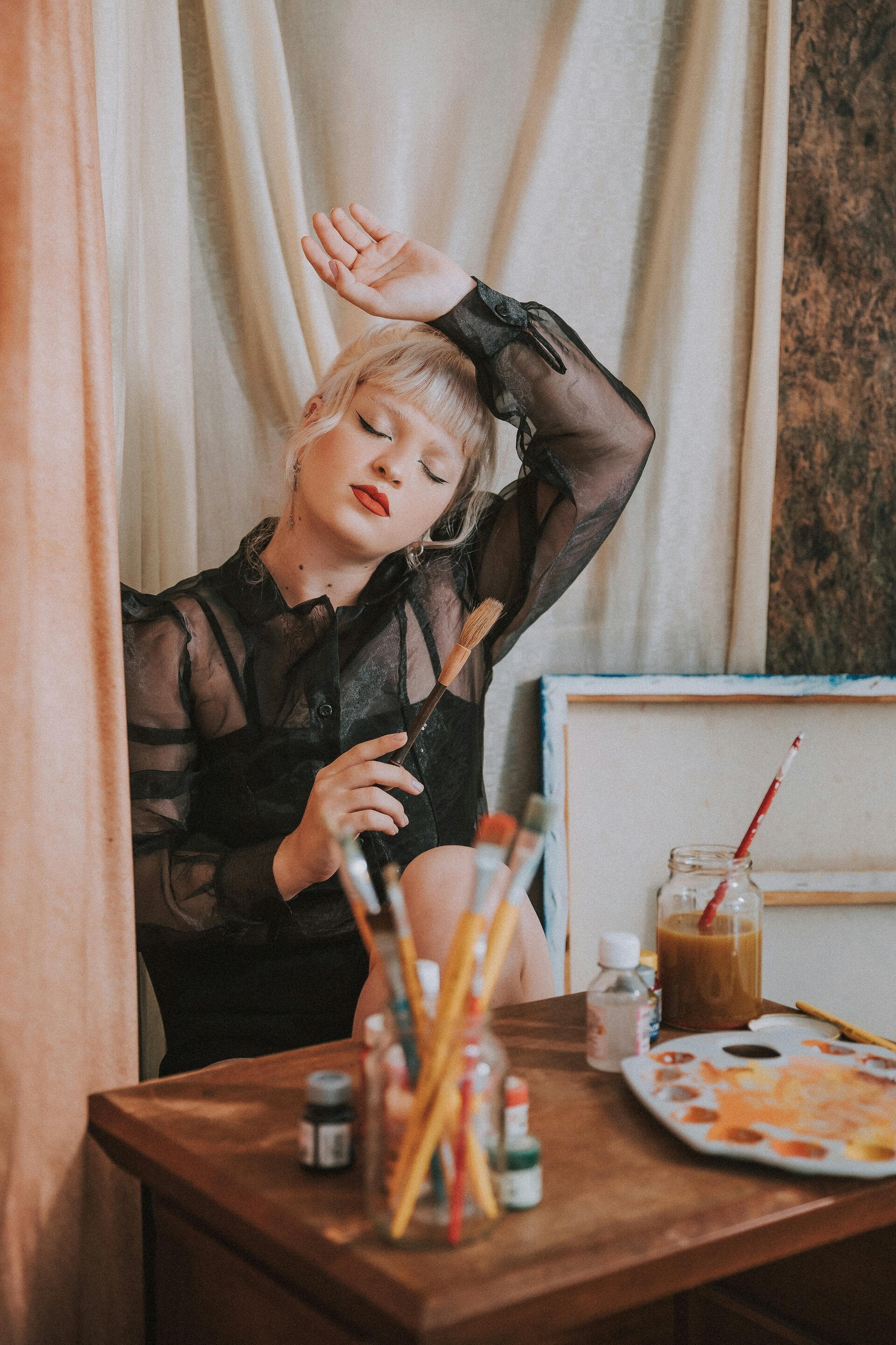 A woman painting