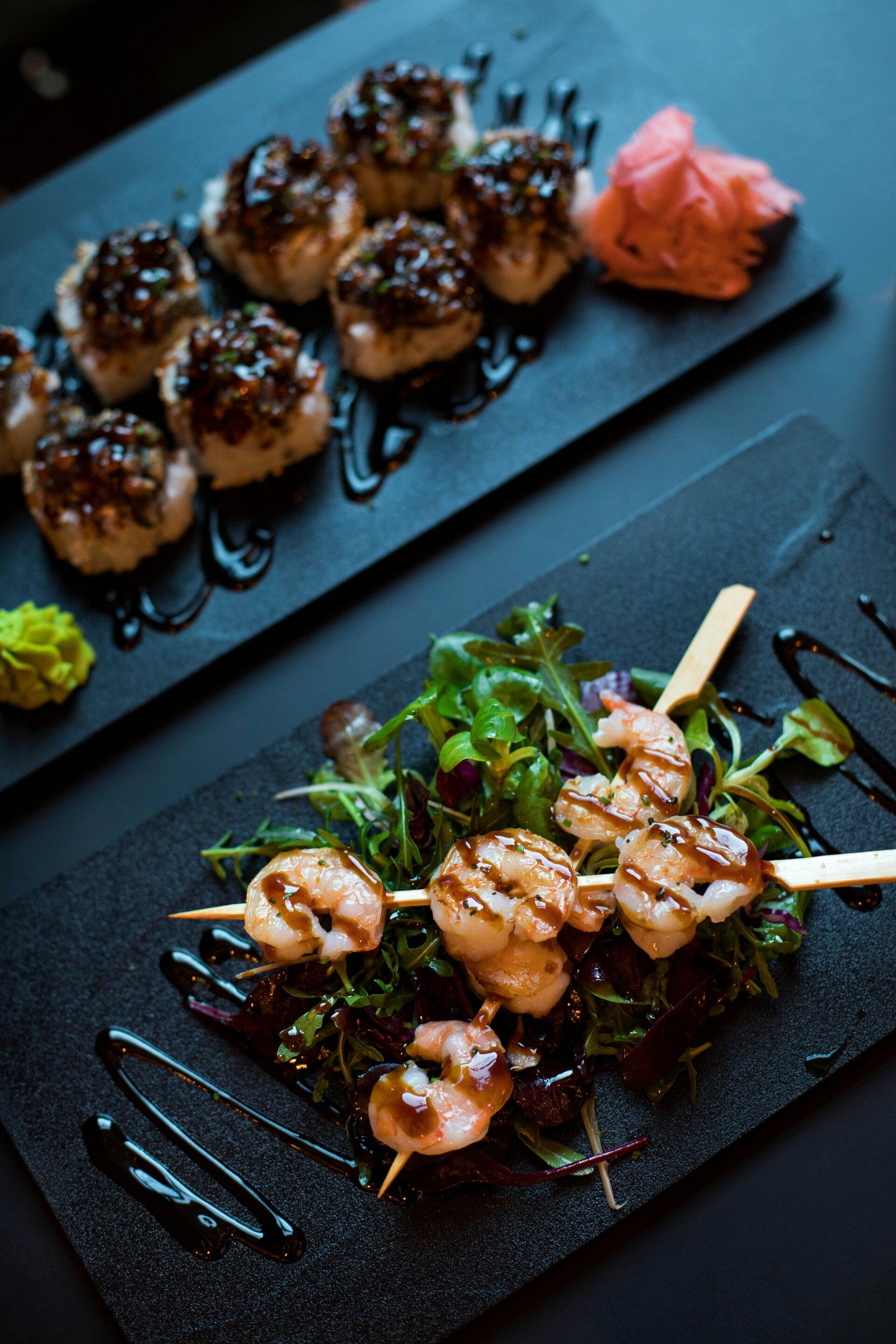 Tasty shrimp kebab loaded with herbs and a flavorful sauce