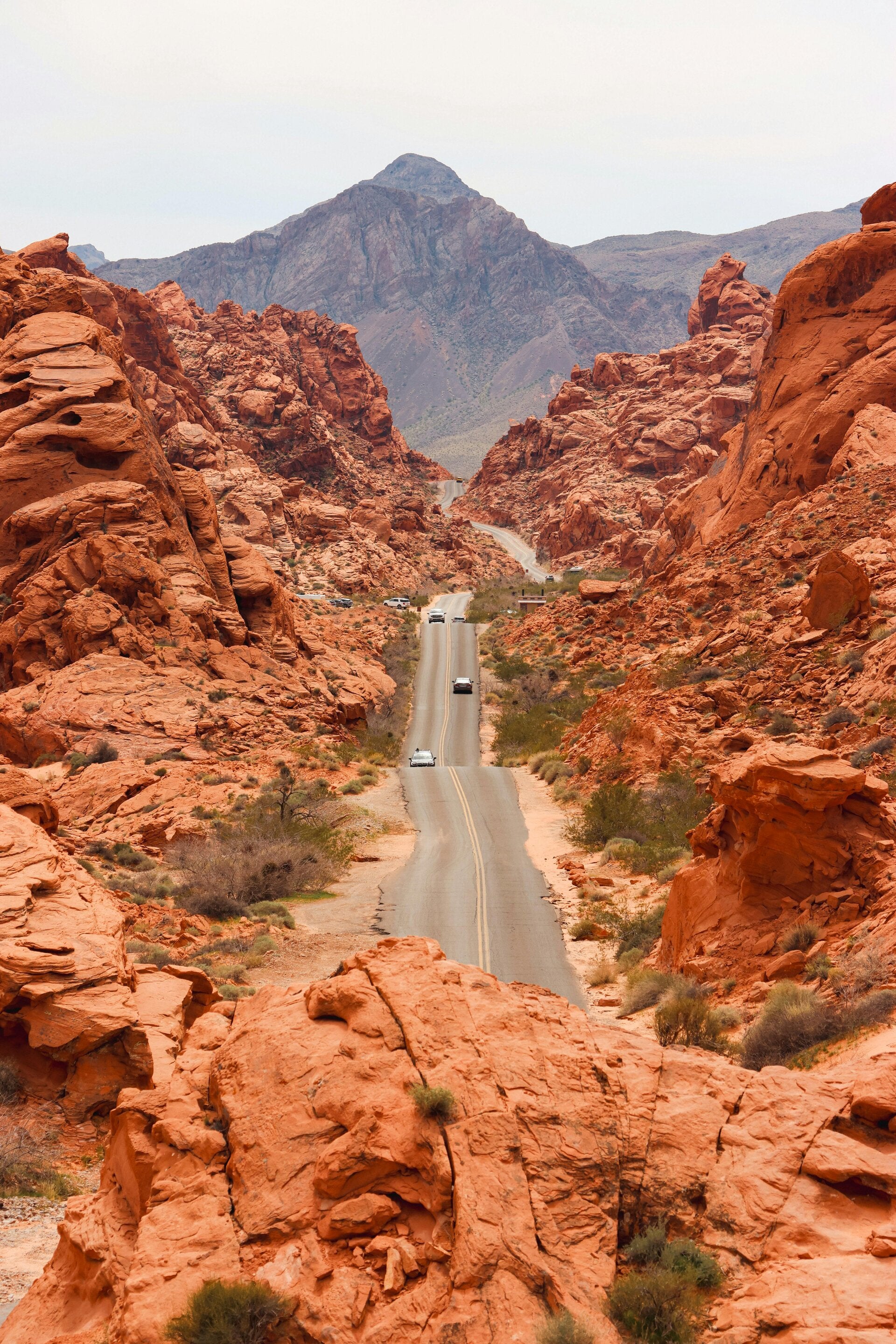 Route scénique serpentant à travers les canyons de grès rouge à Valley of Fire Nevada
