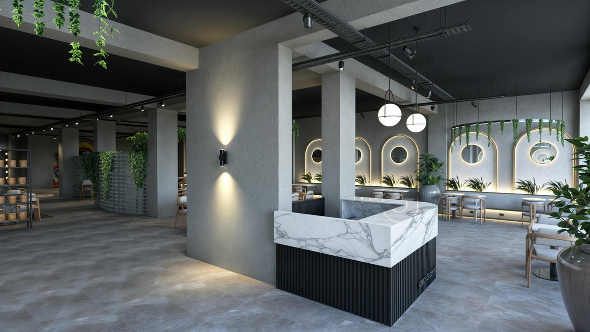 Refurbished modern interior with reception area