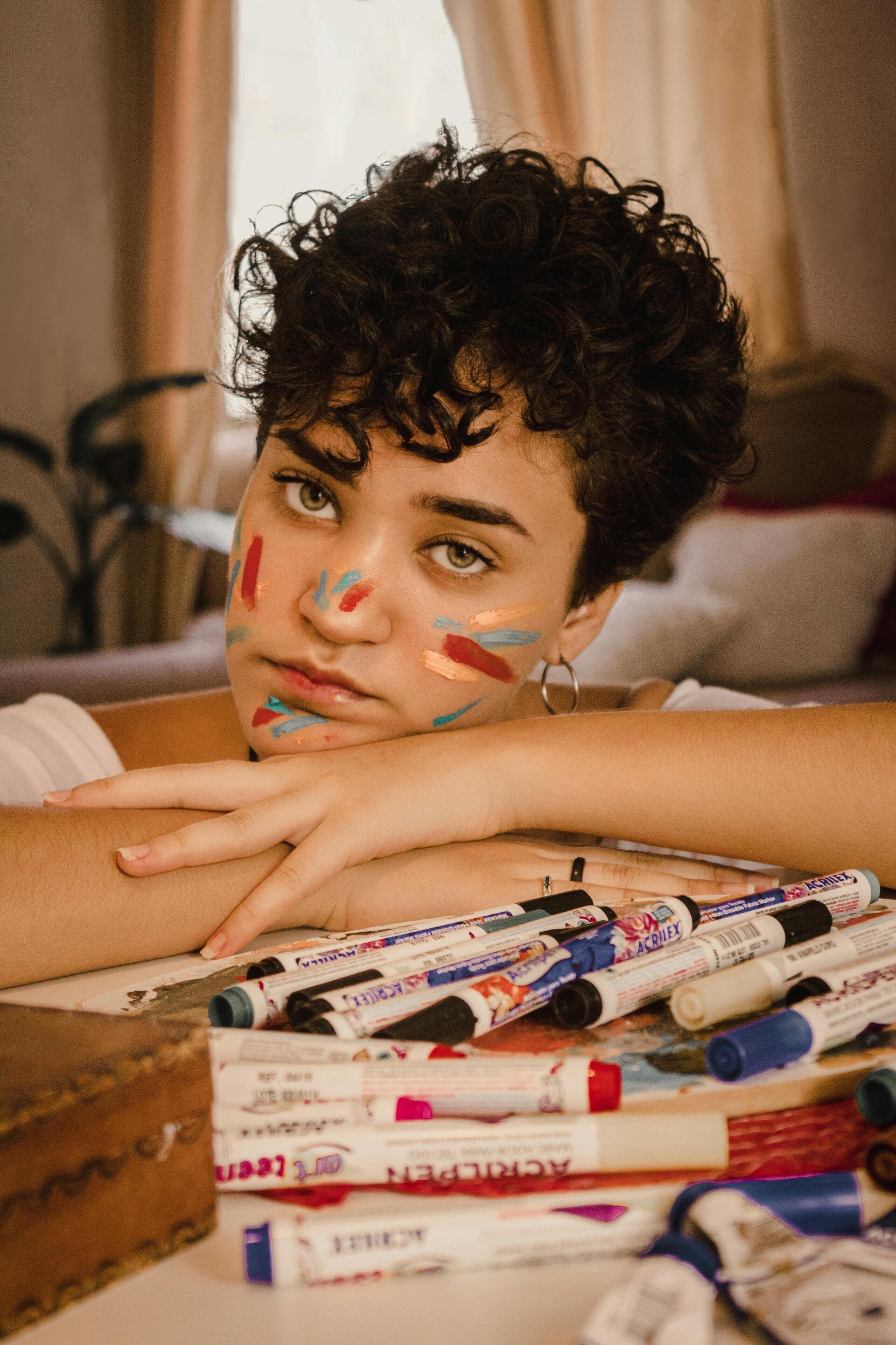 A woman frustrated  with art