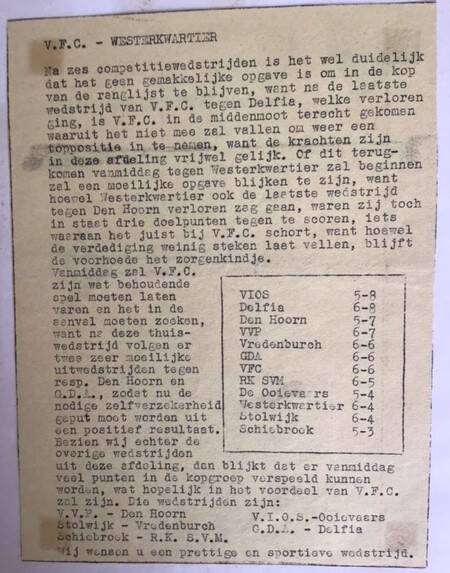 WK 1, seizoen '72/'73. Verslag Westerkwartier-VFC.