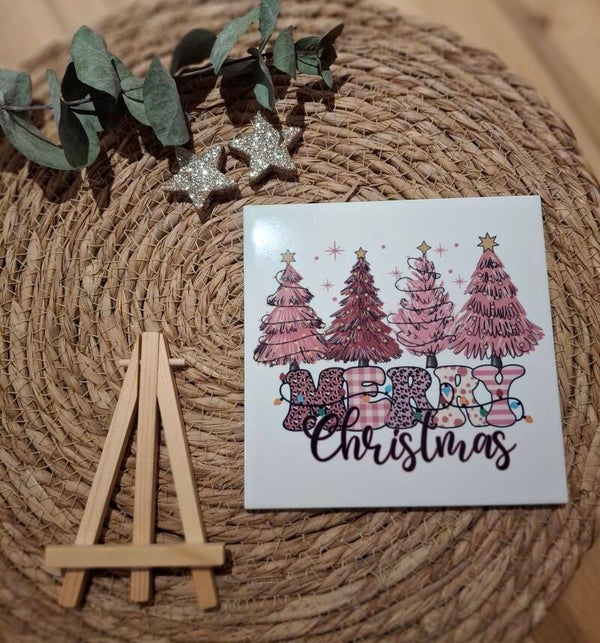 Kerst tegeltje roze bomen