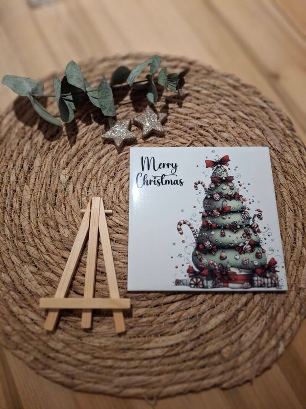 Kerst tegel, boom met rood 2