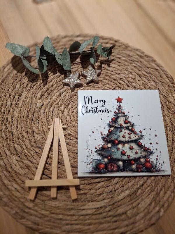 Kerst tegel, boom met rood 1