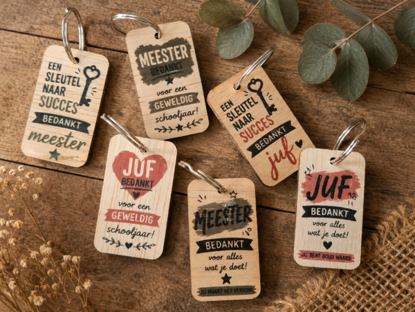 Sleutelhanger juf meester