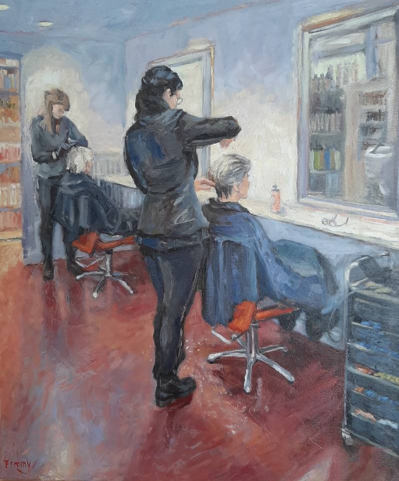 Bij de kapper | 50 x 60 cm | olieverf op doek | 2019 | verkocht