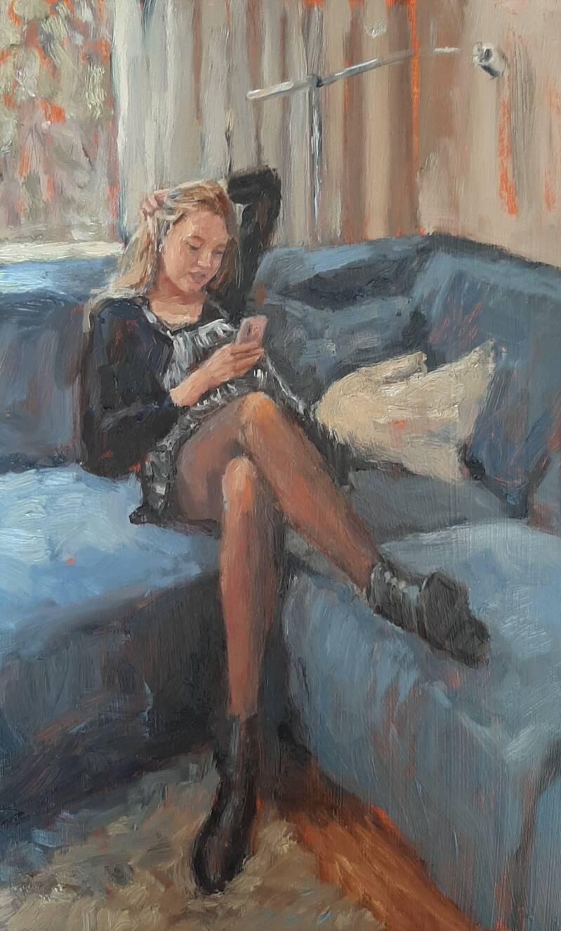 Social distancing | 20 x 30 cm | olieverf op paneel | maart 2020