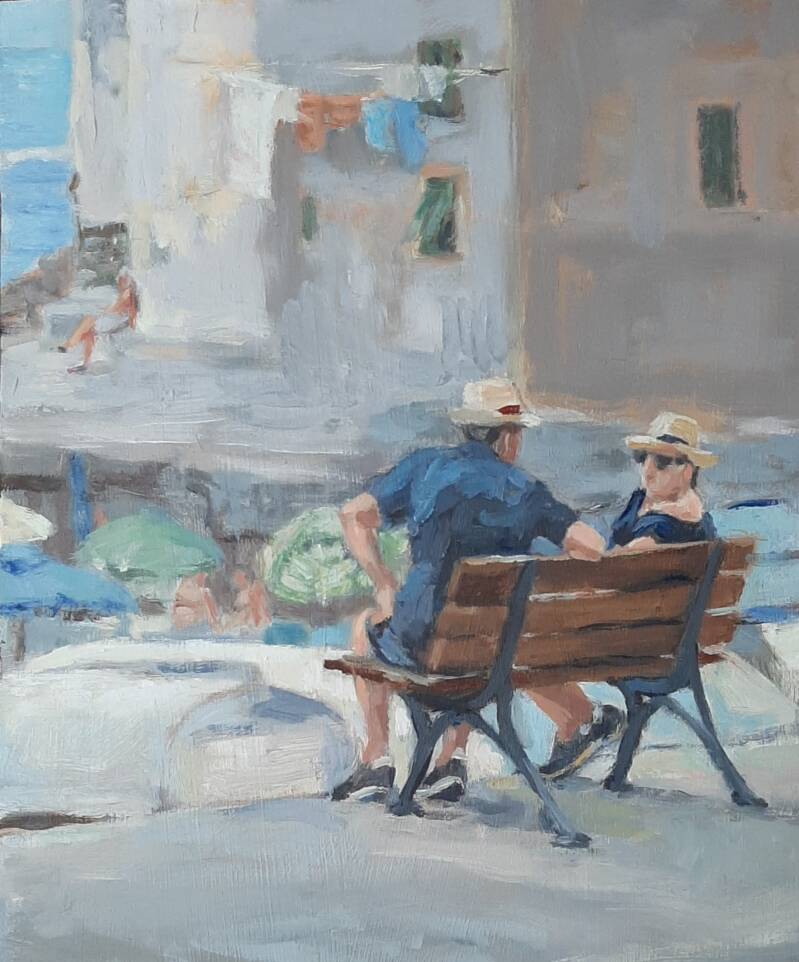 Bankje in Camogli | 20 x 30 cm | olieverf op paneel | februai 2020