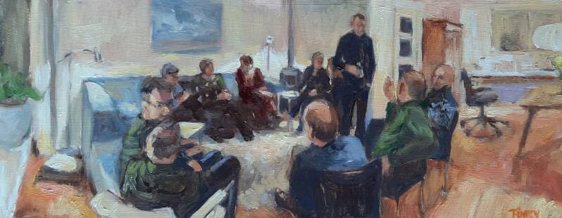 Het laatste feestje | 12 x 30 cm | olieverf op paneel | april 2020