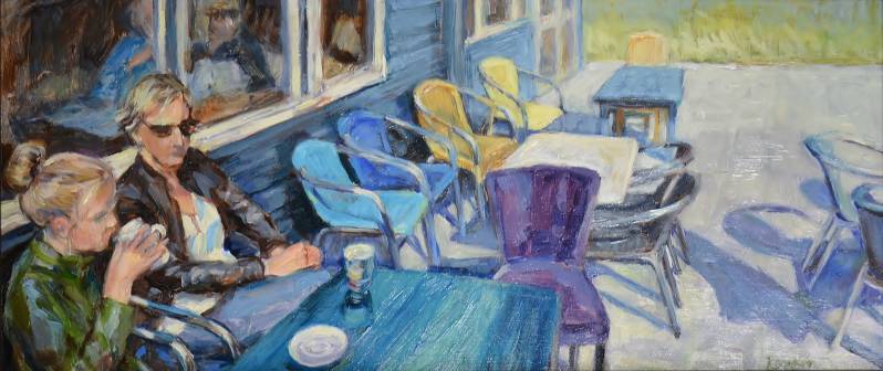 De eerste gasten | 17 x 39,5 cm | olieverf op paneel |