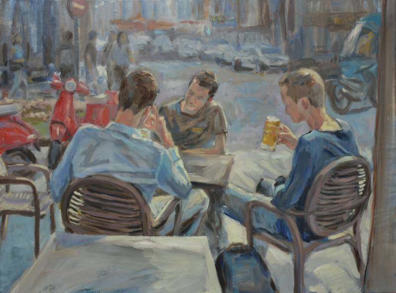 Rode scooters | 60 x 80 cm | olieverf op doek