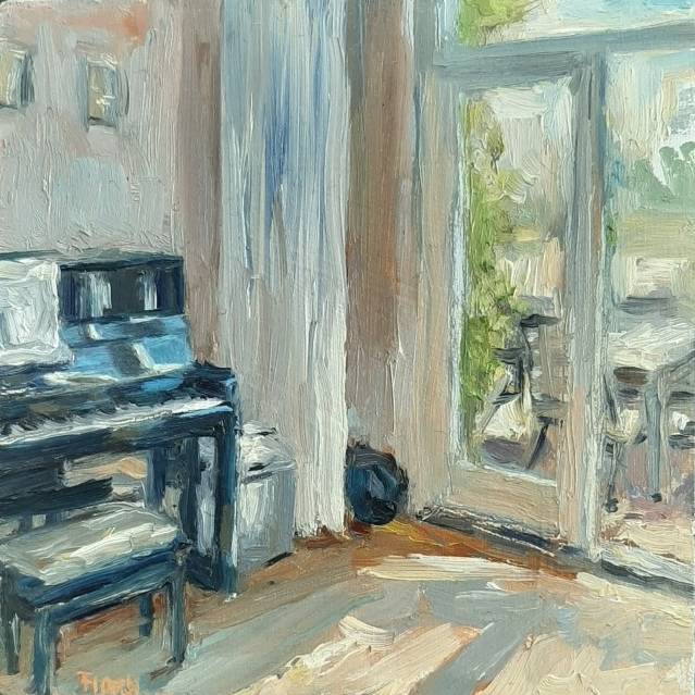 September zon | 11 x 11 cm | olieverf op paneel | 2019