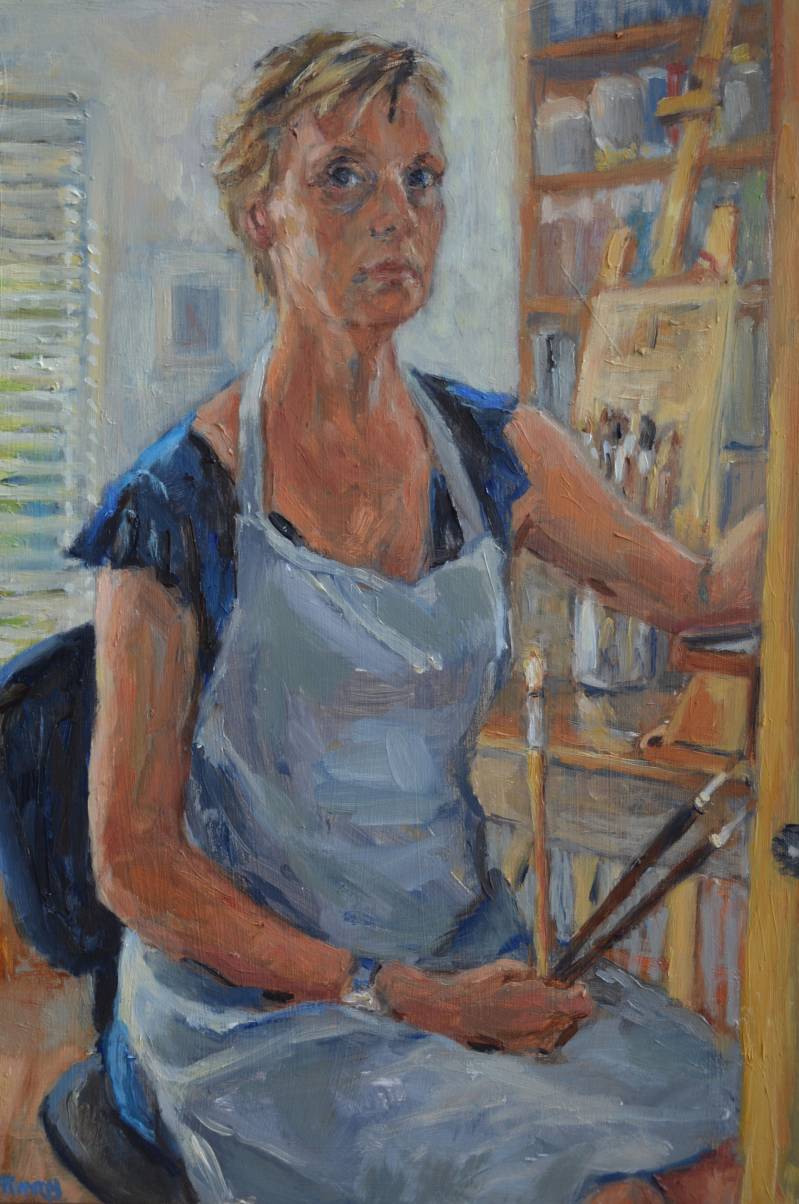 Zelfportret in mei | 20 x 30 cm | olieverf op paneel | 2018