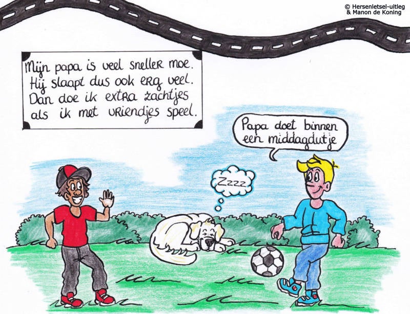 10 Pap is vaak veel sneller moe. Hij slaapt dus ook wel veel. Dan doe ik extra zachtjes. Als ik met vriendjes speel. (Ssst! papa slaapt).