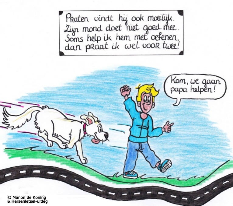8 Mijn papa krijgt snel hoofdpijn. Bijvoorbeeld van veel licht. En van heel veel geluiden. Dus hondje: mondje dicht!