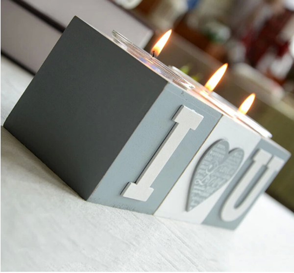 Houten Waxine lichthouder I ♥ U 