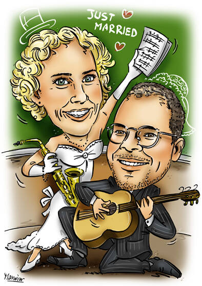 Karikatuur bruidspaar