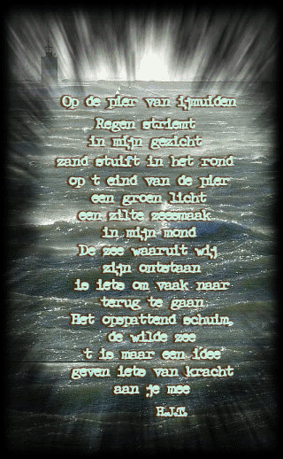 Gedicht, zee als achtergrond