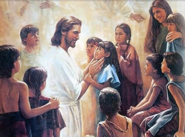 Jezus met veel kinderen