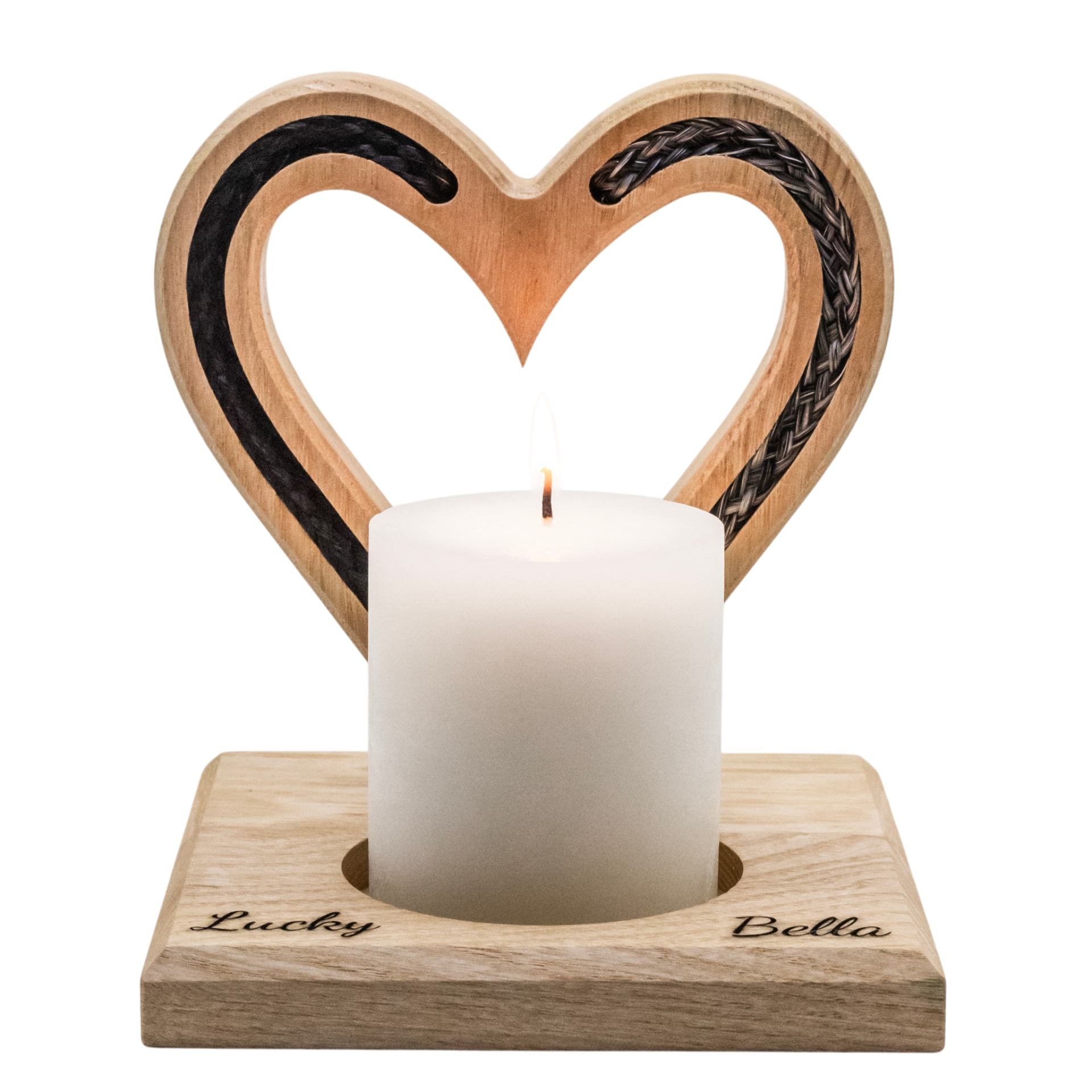 Houten hart kaarshouder