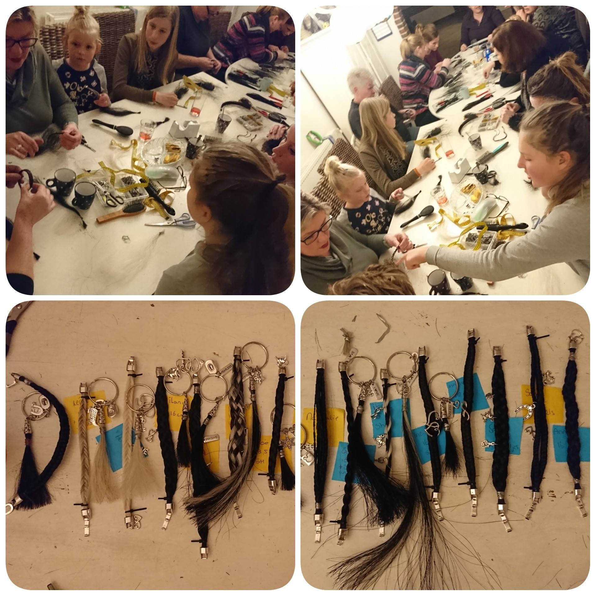 Foto van de workshop in lekkerkerk afgelopen donderdag avond! Gezellig met zijn alle in de keuken weer mooie resultaten gemaakt :) Www.armbandpaardenhaar.nl/workshops