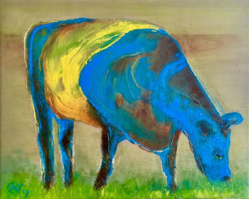 Lakenvelder grazend, olieverf op doek, 24x30cm