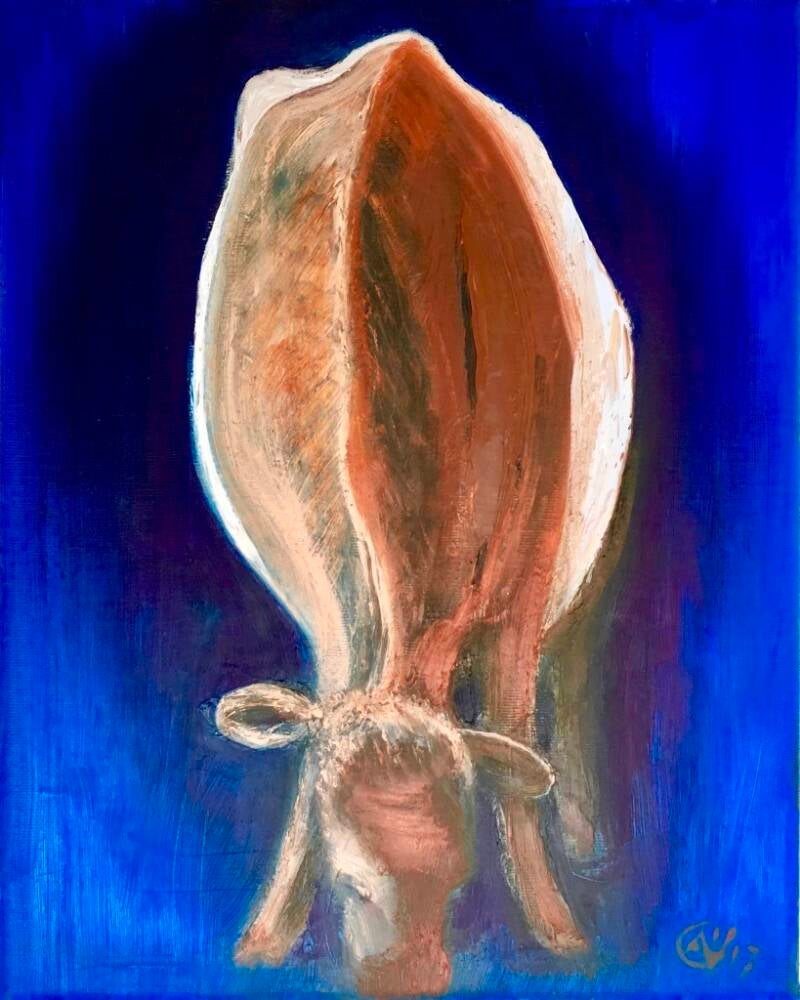 Lakenvelder in het blauw, olieverf op doek, 30x24cm