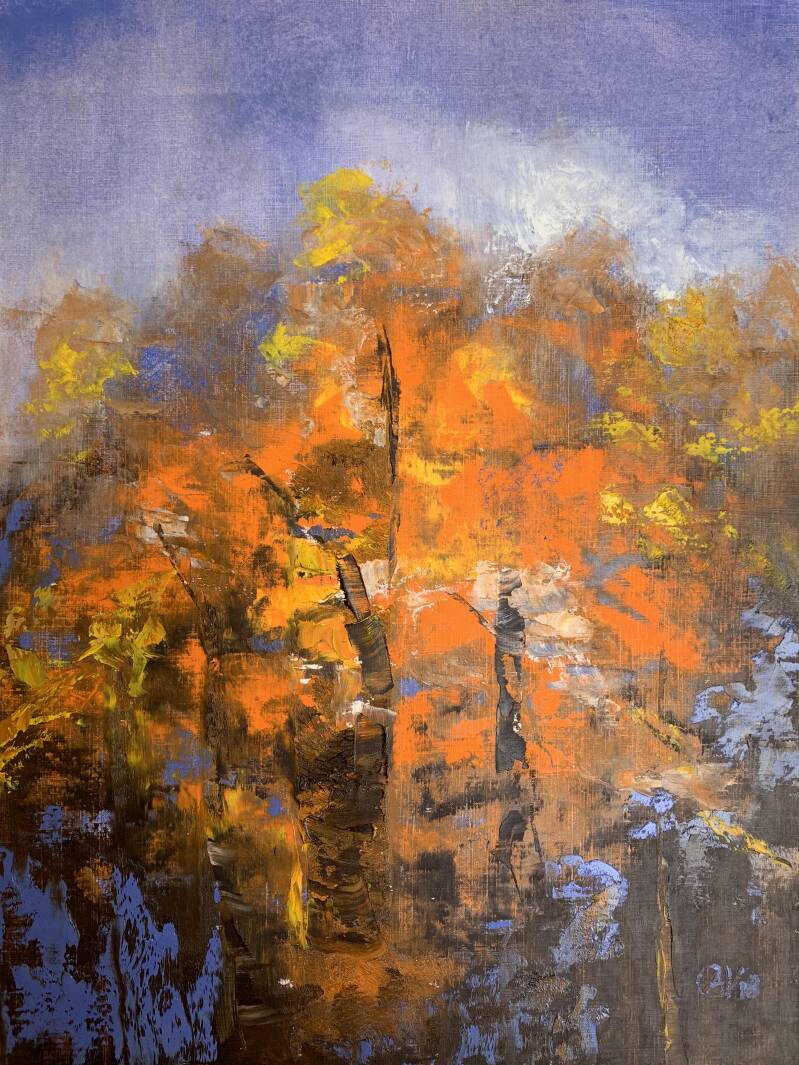 Herfst-explosie (2018) olieverf op papier, 40x30cm, in passe-partout 40x50cm VERKOCHT