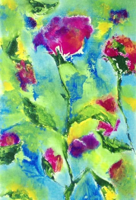 Roos II (2013) 29x19cm, ingelijst 40x30cm olieverf, zand en ecoline op papier (verkocht)