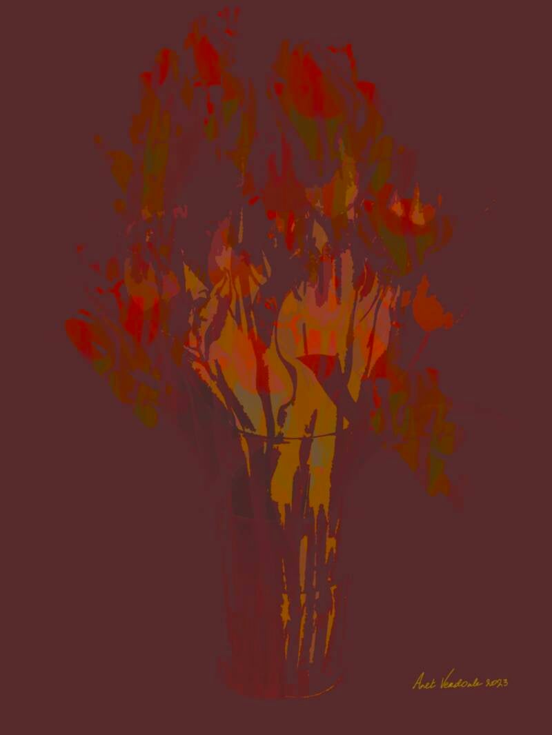 Tulpen in vaas II, digitale kunst, 40x30cm