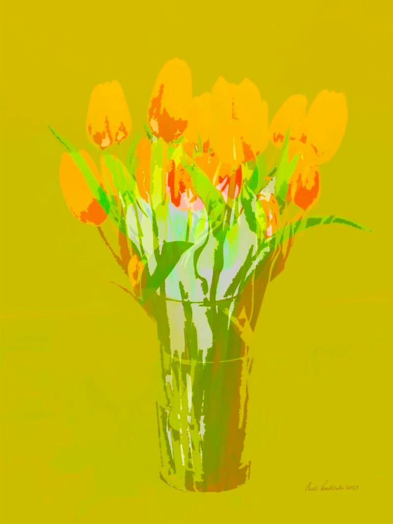 Tulpen in vaas, digitale kunst, 40x30cm
