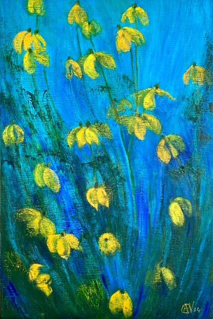 Zonnehoedjes, olieverf op doek, 60x40cm