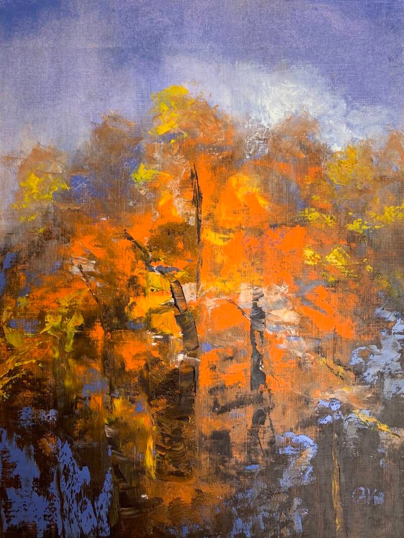 Herfstbomen, olieverf op papier, 40x30cm (verkocht)