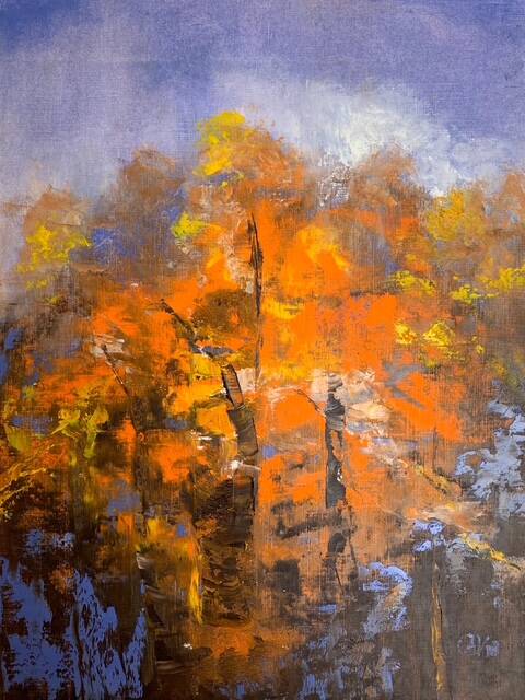 Herfstbomen, olieverf op papier, 40x30cm (verkocht)