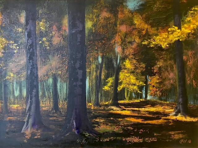 Boswandeling in de herfst, olieverf op doek, 60x80cm