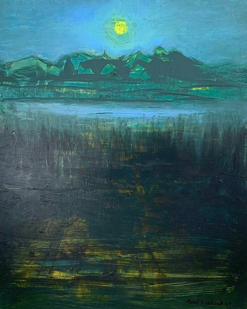 Nightswimming, olieverf op gessobord, 40x50cm