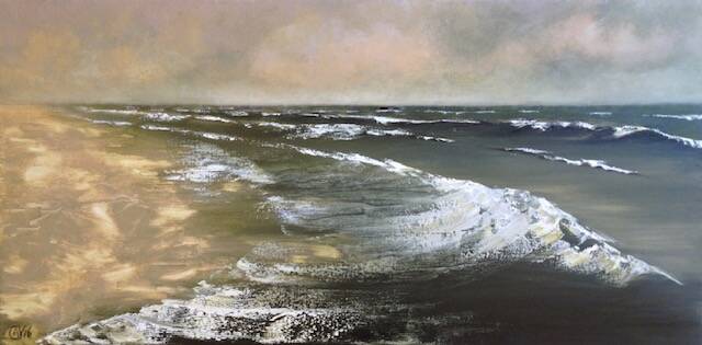 Strand en zee, olieverf op doek, 50x100cm