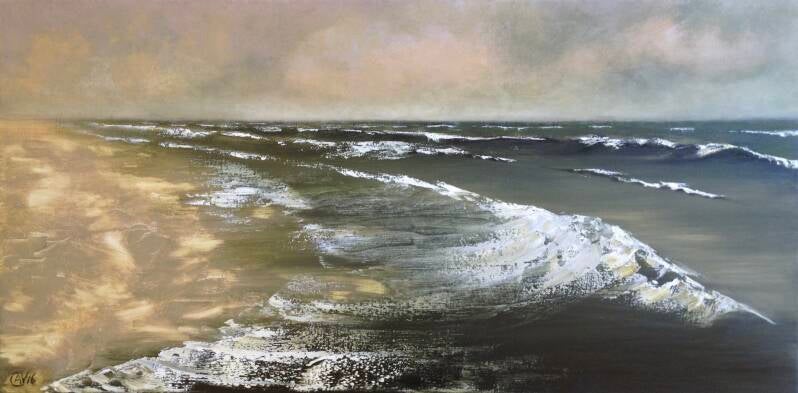 Strand en zee, olieverf op doek, 50x100cm