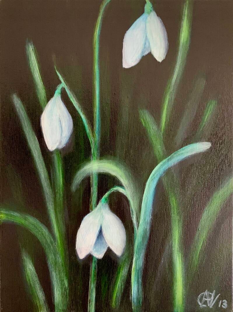Sneeuwklokjes, olieverf op doek, 40x30cm (verkocht)
