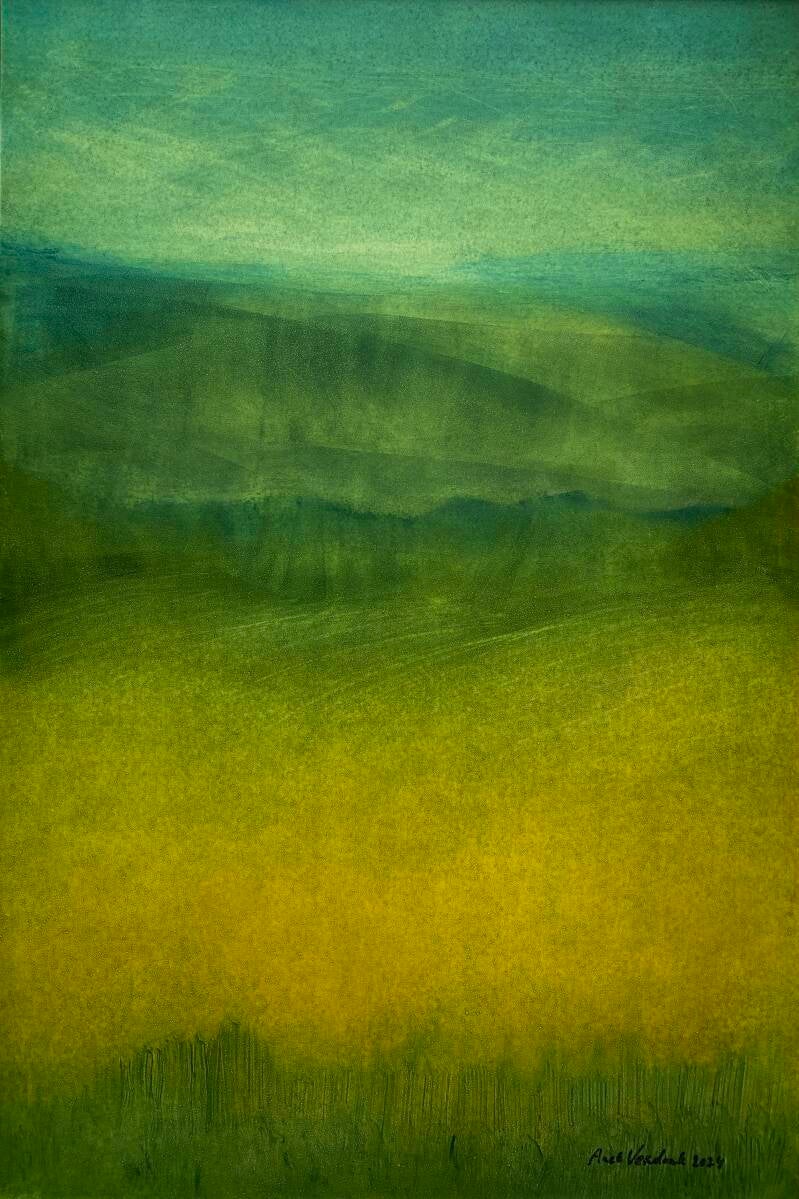 Delicaat Landschap, olieverf op gessobord, 60x40cm