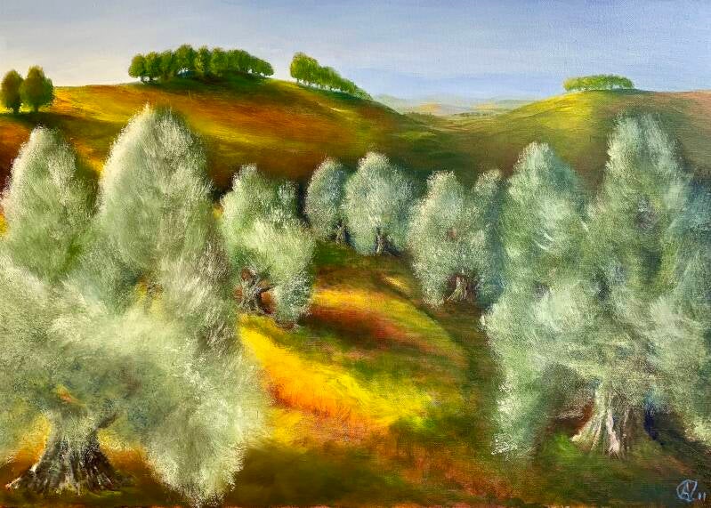 Olijfbomen, olieverf op doek, 50x70cm