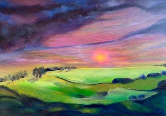 Avondlicht, olieverf op doek, 70x100cm