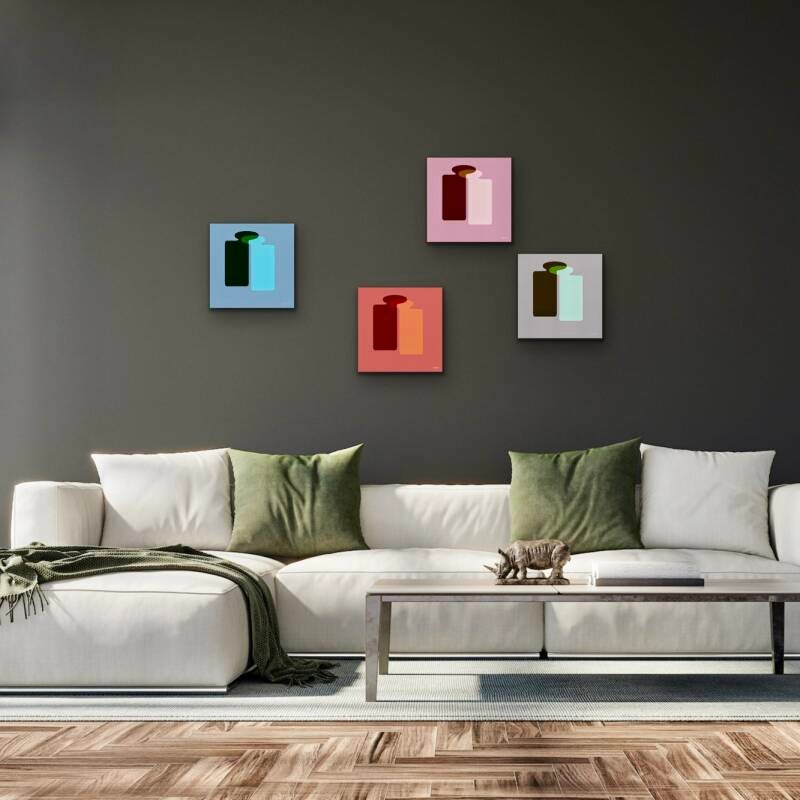 4 art prints van iPad-kunst, gemaakt met Procreate, samen 1 kunstwerk,  kunst in interieur