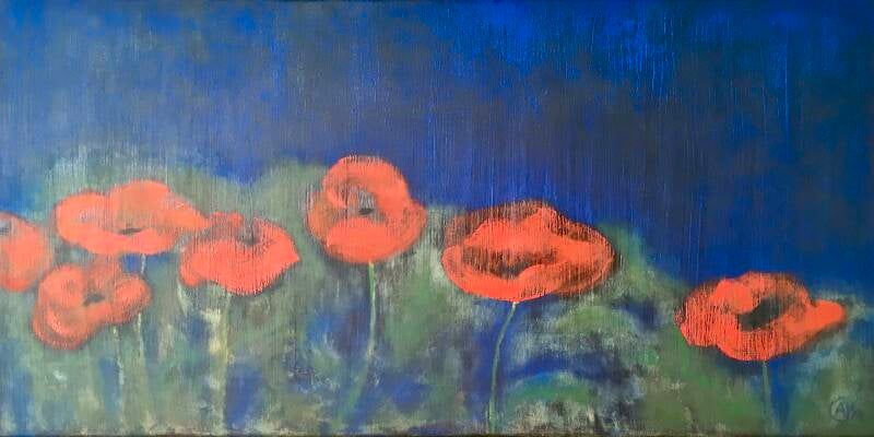 Klaprozen, olieverf op doek, 50x100cm (verkocht)