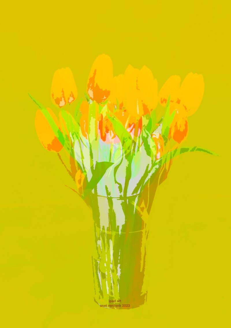 Tulpen in vaas, digitale kunst, 45x30cm