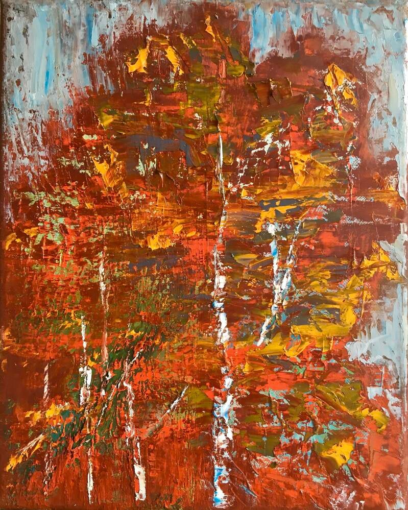 Herfstboompjes, olieverf op doek, 30x24cm (verkocht)