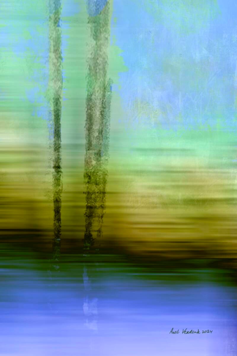 Bomen in het water, digitale kunst, 45x30cm