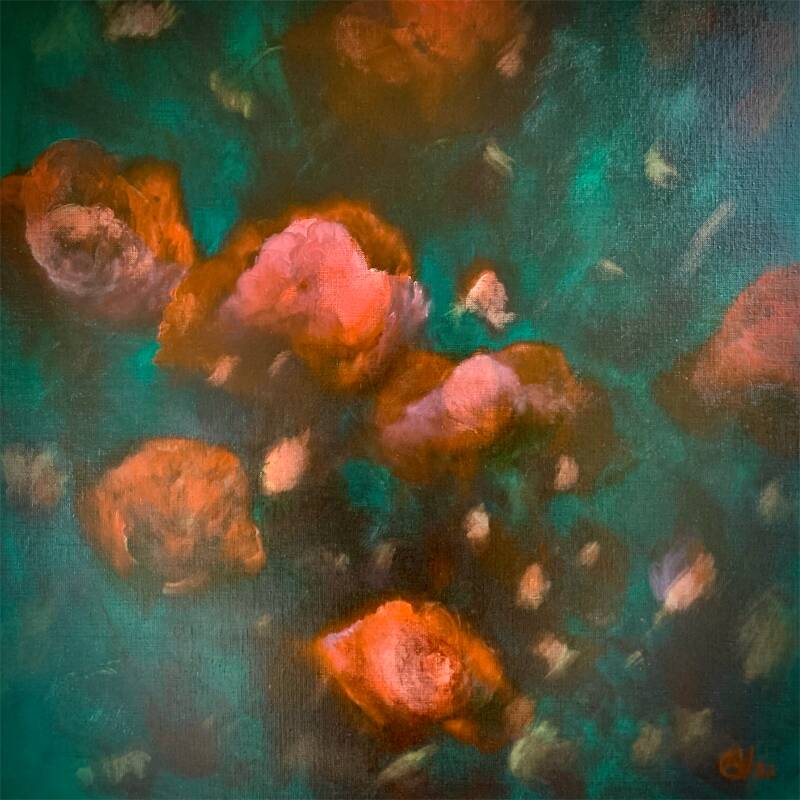 Rozen, olieverf op doek, 50x50cm