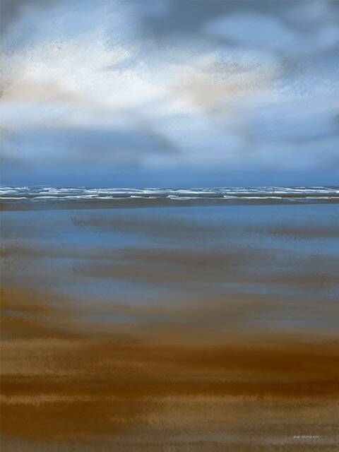 Het strand bij eb, digitale kunst, 80x60cm